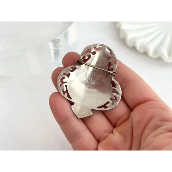 Siam Sterling Niello Makkalah Goddess of Lightening Black Enamel Vintage Brooch - Picture 5 of 10